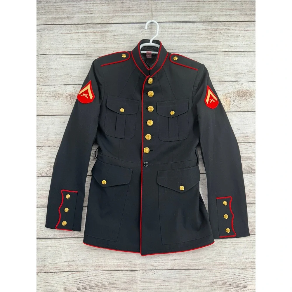 Crown Clothing USMC Dress Blues Coat Mens 41L Black Red Military Uniform